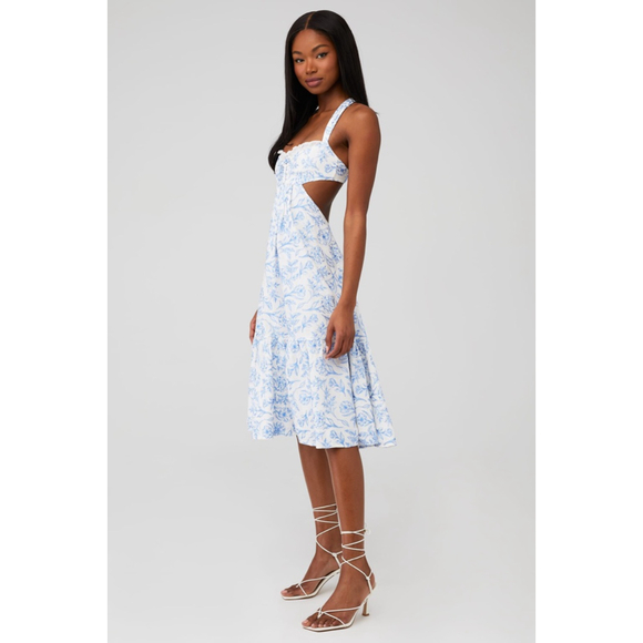 For Love & Lemons Floral Midi Dress Size S White Blue - Picture 6 of 6